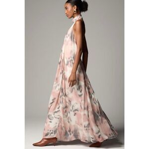 NEW Anthropologie Maeve Watercolor Halter Sheer Maxi Dress Medium & X-Small